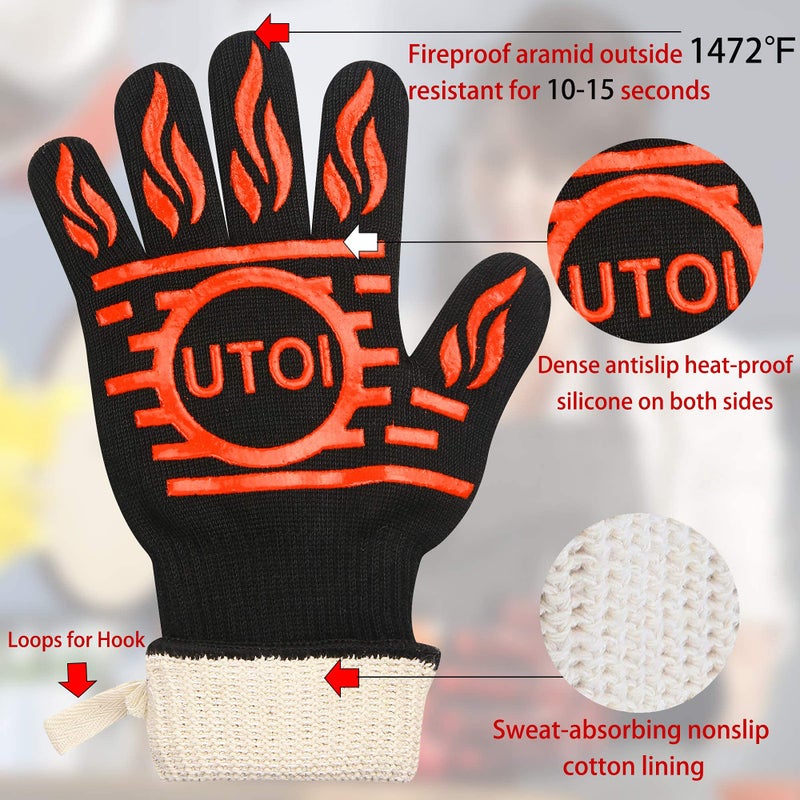 UTOI BBQ Grill Gloves Kit, 1472Â°F Heat Resistant BBQ Gloves/Long Non-Slip Oven Mitts, Meat Shredder Claws & Silicone Basting Brush for Grilling, Smoker, Baking, Barbecue, Kitchen & Outdoor Cooking - Image 5